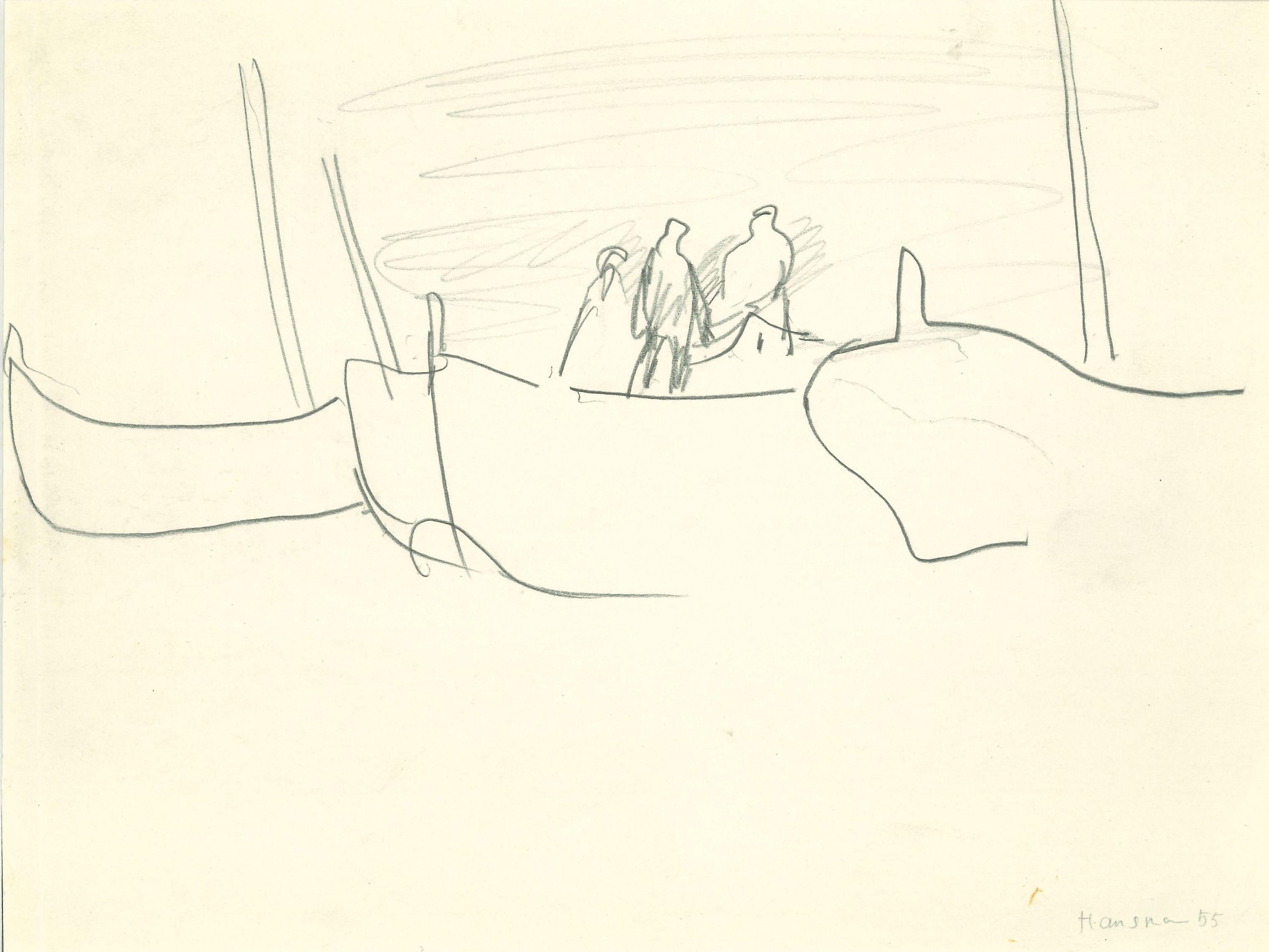 "Bateau à Venise"  est un dessin original au crayon sur carton couleur ivoire de Herta Hausmann.

En excellent état : Comme neuf.

Signé à la main, en bas à gauche.

Cachet de l'atelier de l'artiste, au dos du dessin.