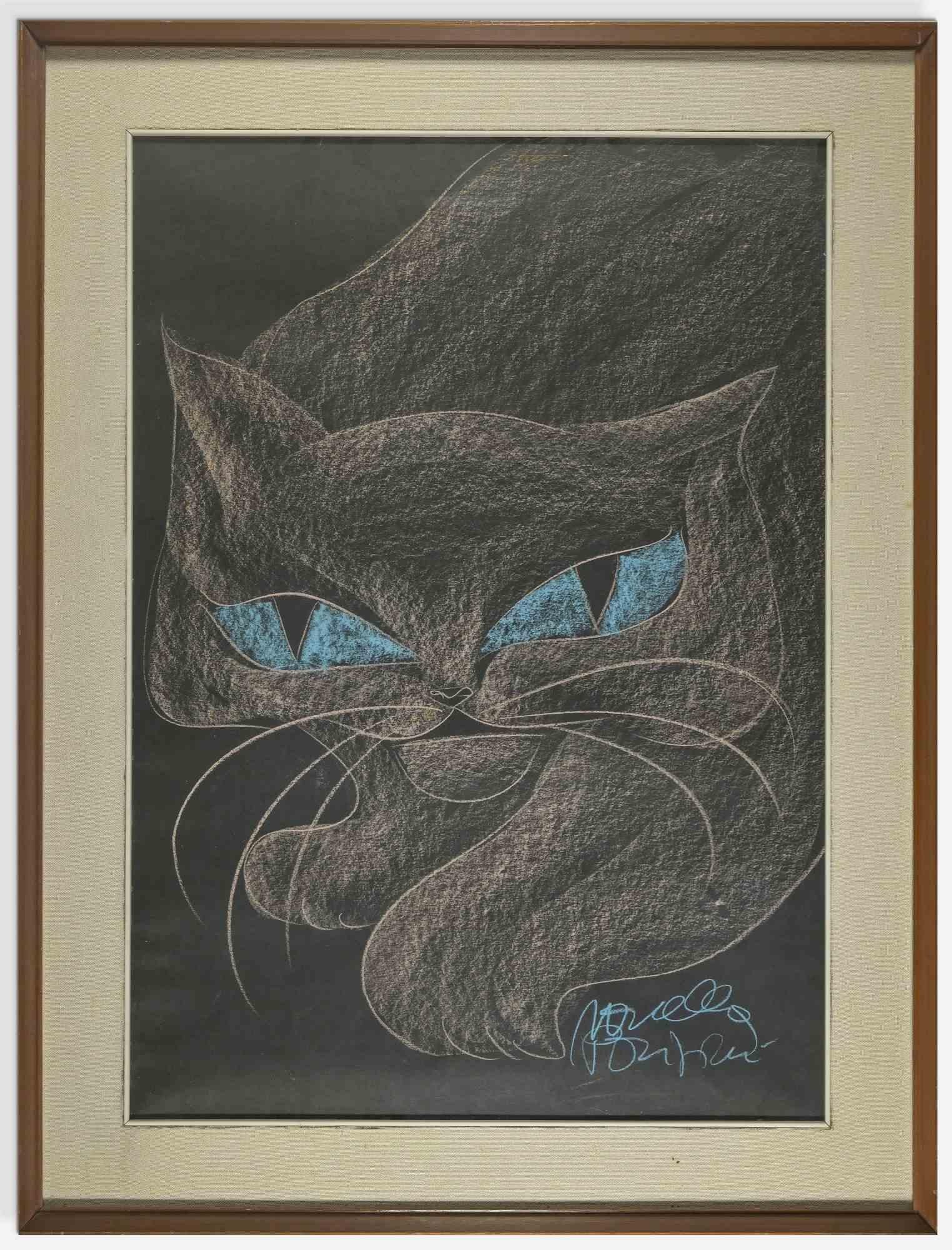 Œuvre de chat - dessin de Novella Parigini - 1970