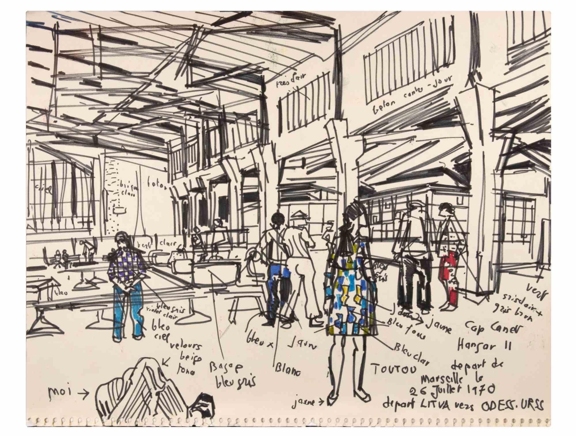 Marseille Station – Zeichnung von Reynold Arnould – 1970