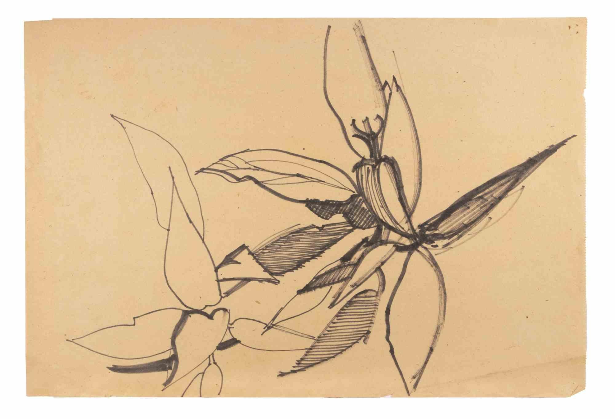 Fleurs - Drawing de Reynold Arnould - 1970