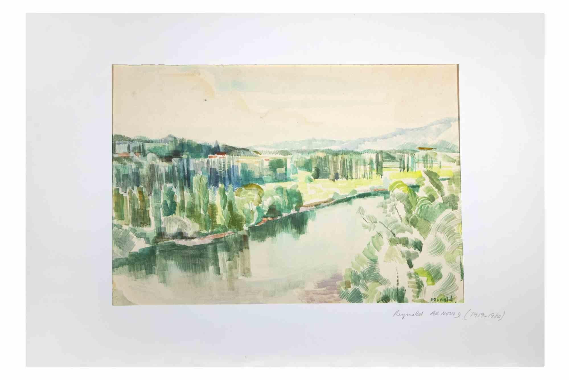 Landscape is a Watercolor artwork realized by Reynold Arnould  (Le Havre 1919 - Parigi 1980) in 1960.

Good condition included a white cardboard passpartout (35x51 cm).

Hand-signed by the artist on the lower right corner.

Reynold Arnould was born