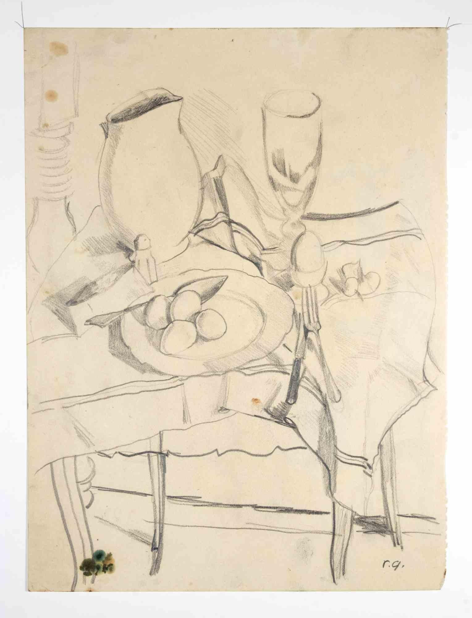 Nature morte est un dessin au crayon réalisé par Reynold Arnould  (Le Havre 1919 - Parigi 1980) en 1970.

En bon état, il est accompagné d'un passe-partout en carton blanc (50x35 cm).

Monogrammé par l'artiste dans le coin inférieur droit.

Reynold