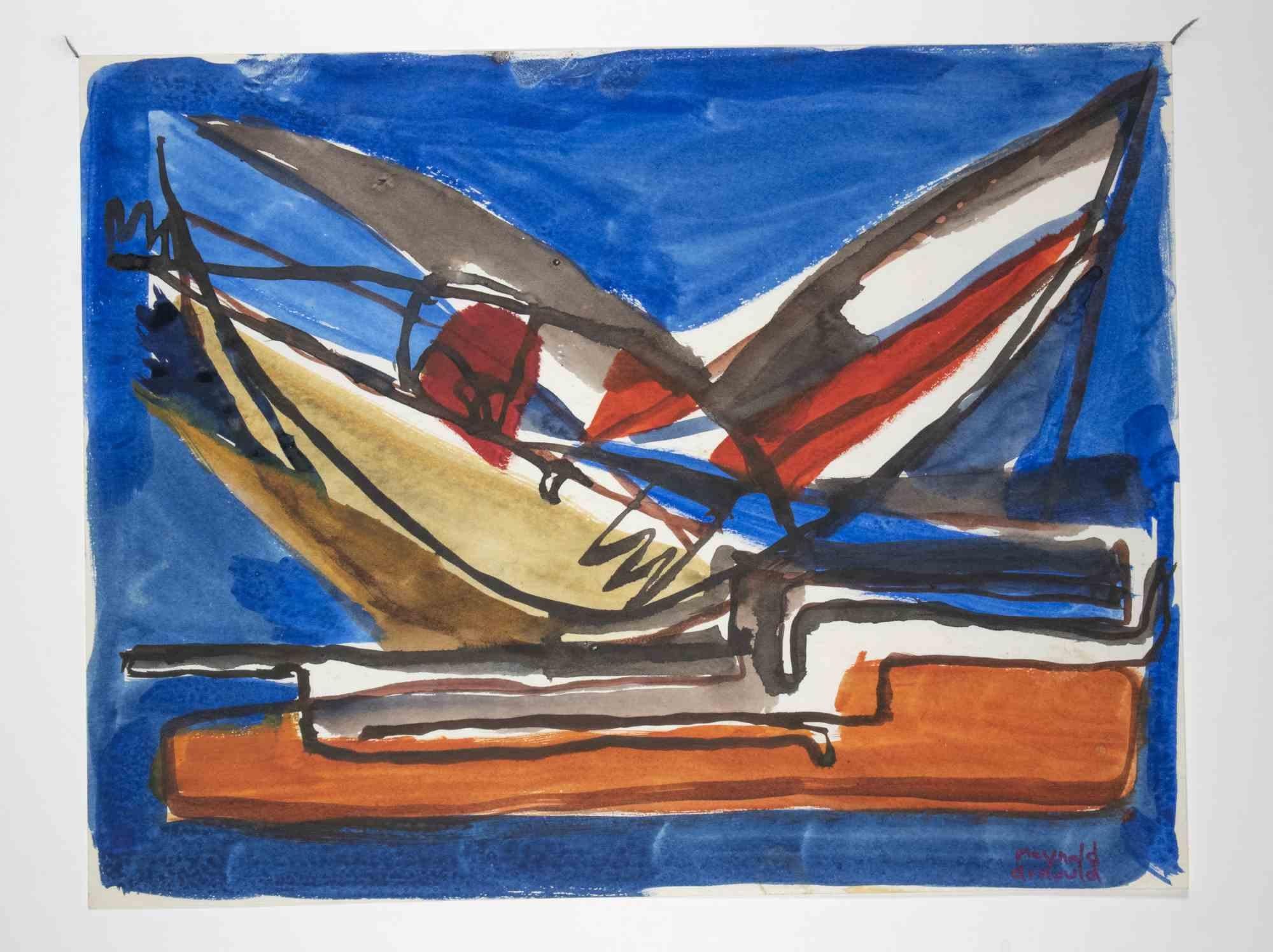 Abstrakte Komposition ist ein Aquarell Kunstwerk von Reynold Arnould realisiert  (Le Havre 1919 - Parigi 1980) im Jahr 1955.

In gutem Zustand mit einem weißen Passepartout aus Karton (35x49 cm).

Handsigniert vom Künstler in der rechten unteren