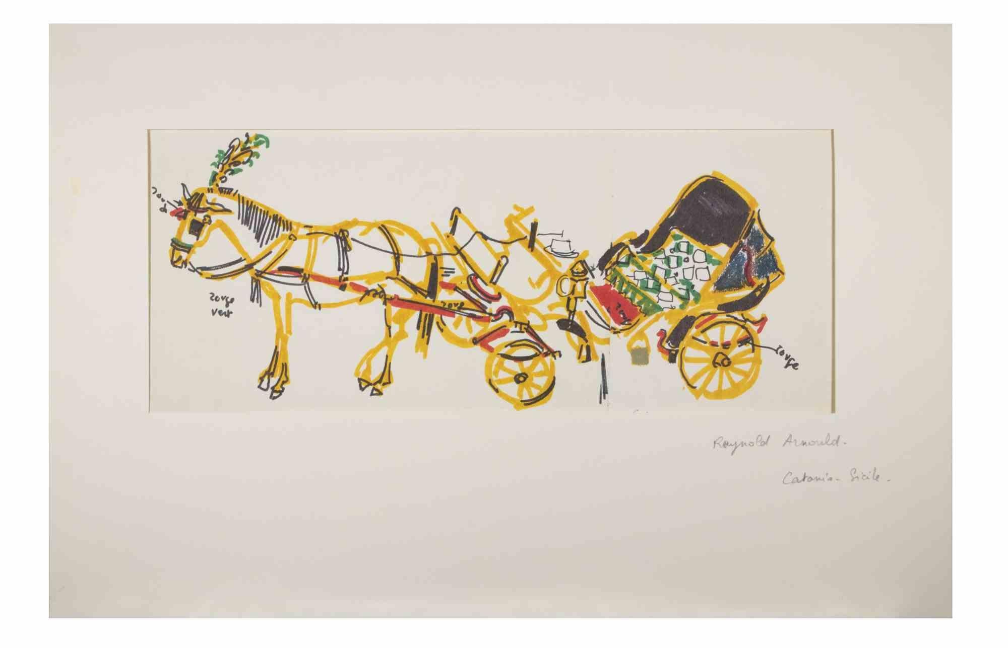 Sicilian Cart is a Watercolour  and Pastel Drawing realized by Reynold Arnould  (Le Havre 1919 - Parigi 1980).

Good condition included a white cardboard passpartout (32.5x49 cm).

no signature, dated on the lower right corner.

Reynold Arnould was