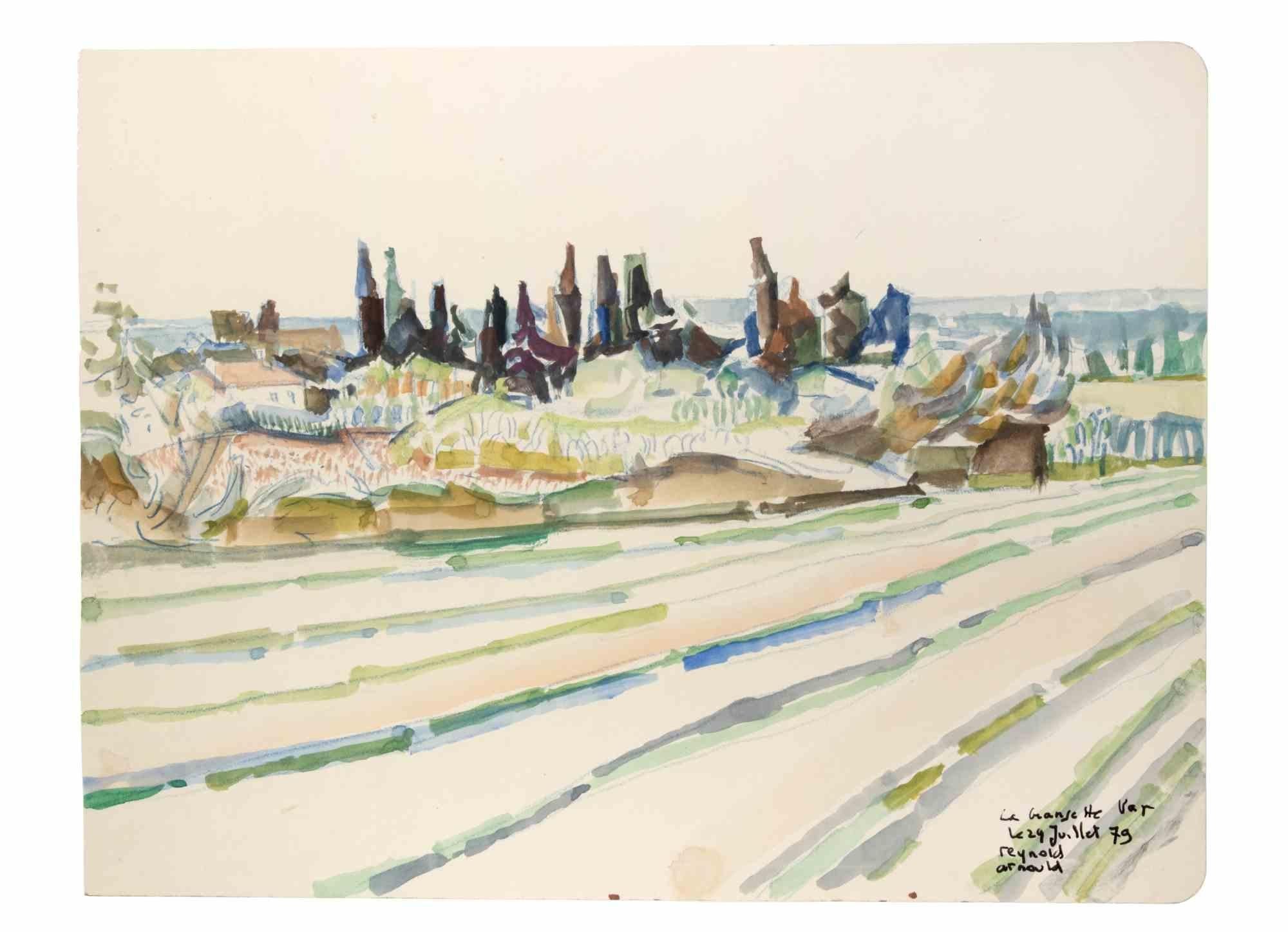Cityscape est une aquarelle réalisée par Reynold Arnould.  (Le Havre 1919 - Parigi 1980).

En bon état, il est accompagné d'un passe-partout en carton blanc (35x49,5 cm).

Signature et date dans le coin inférieur droit.

Reynold Arnould est né au