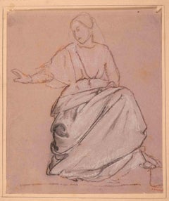 Portrait of Woman - Drawing by Louis-Antoine-Leon Riesener - Mid 19th Century