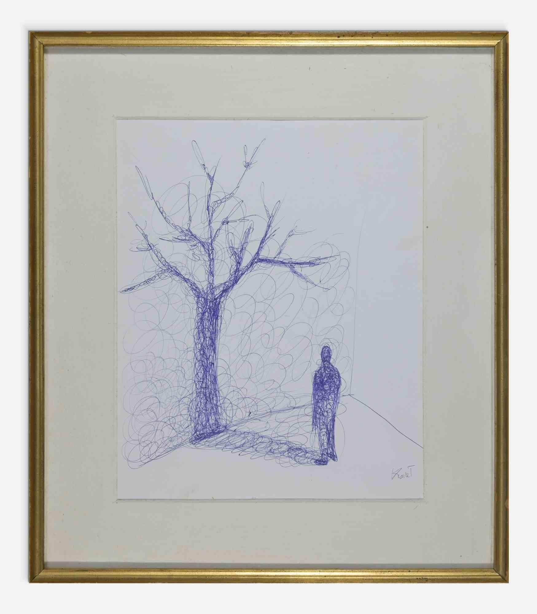  A man shadow  is an artwork realized by Keziat, in 2023.

Pen on paper.

49x43 cm with frame.

Handsigned in the lower right margin.

Born in San Severo (Apulia) in 1973, Italian artist Kezia Terracciano, alias Keziat, currently lives in Rome. She