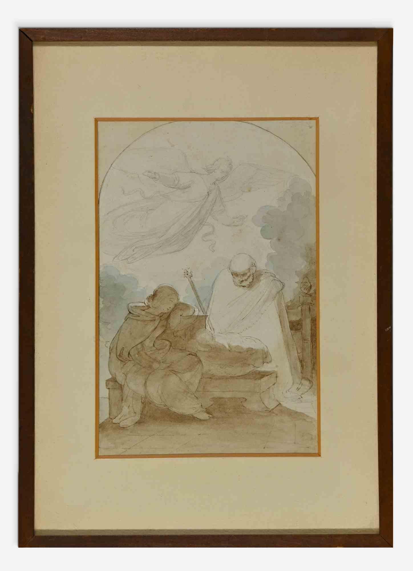 Unknown Figurative Art - Holy Family - Drawing - 18th Century