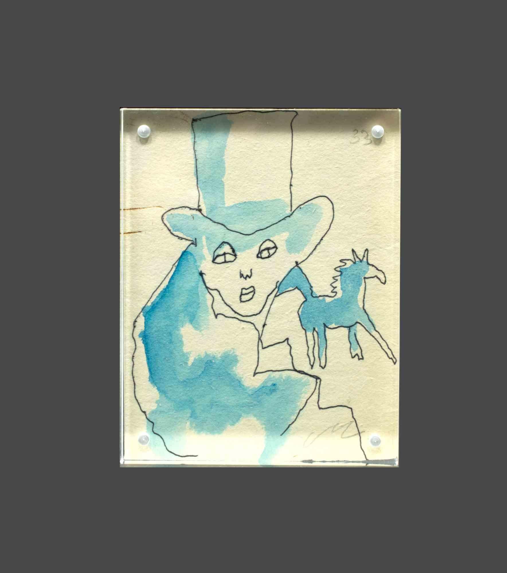 The Horseman - Drawing de Mino Maccari - Années 1960