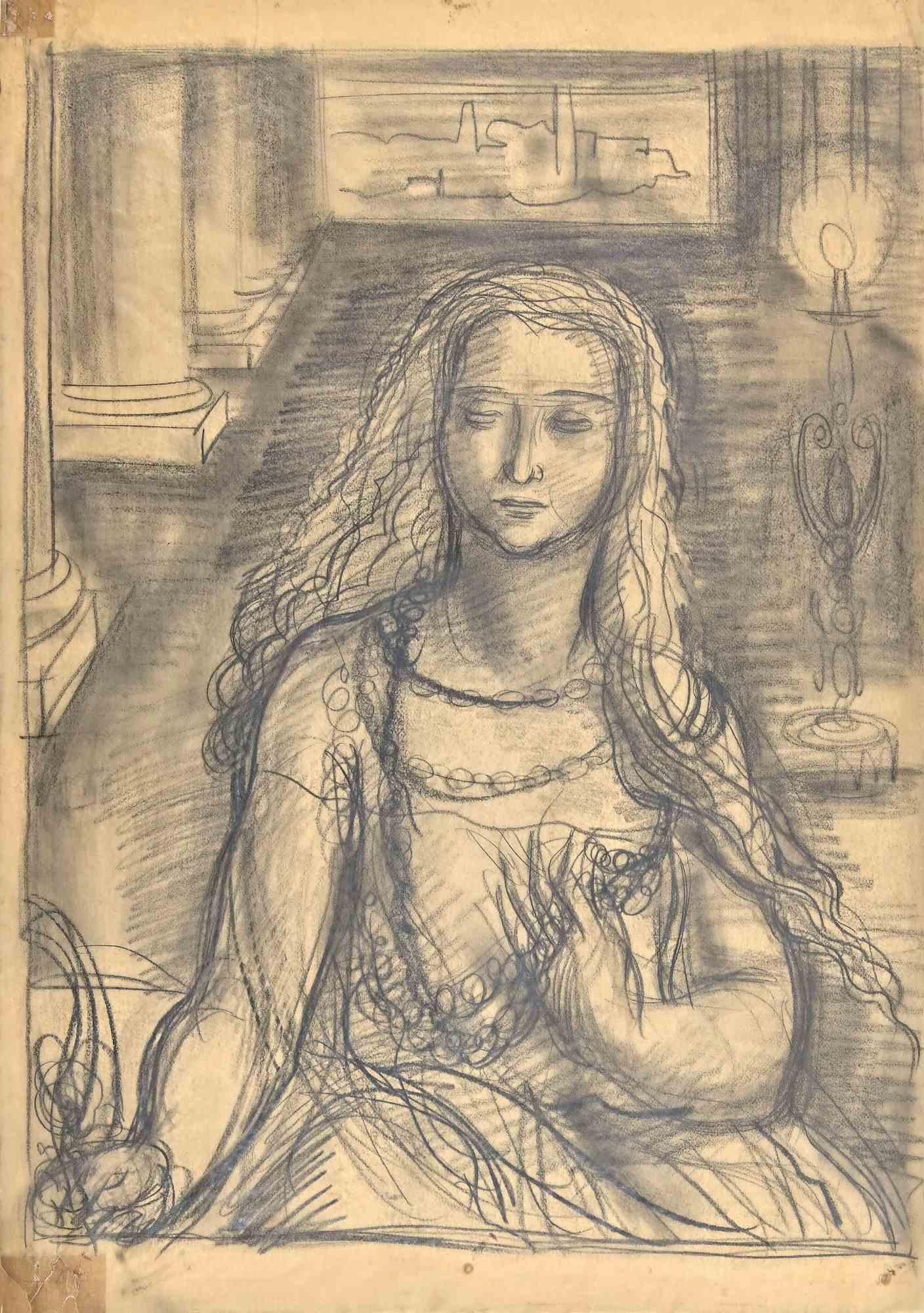 Unknown Figurative Art - Woman - Pencil Drawing - Early 20th Century