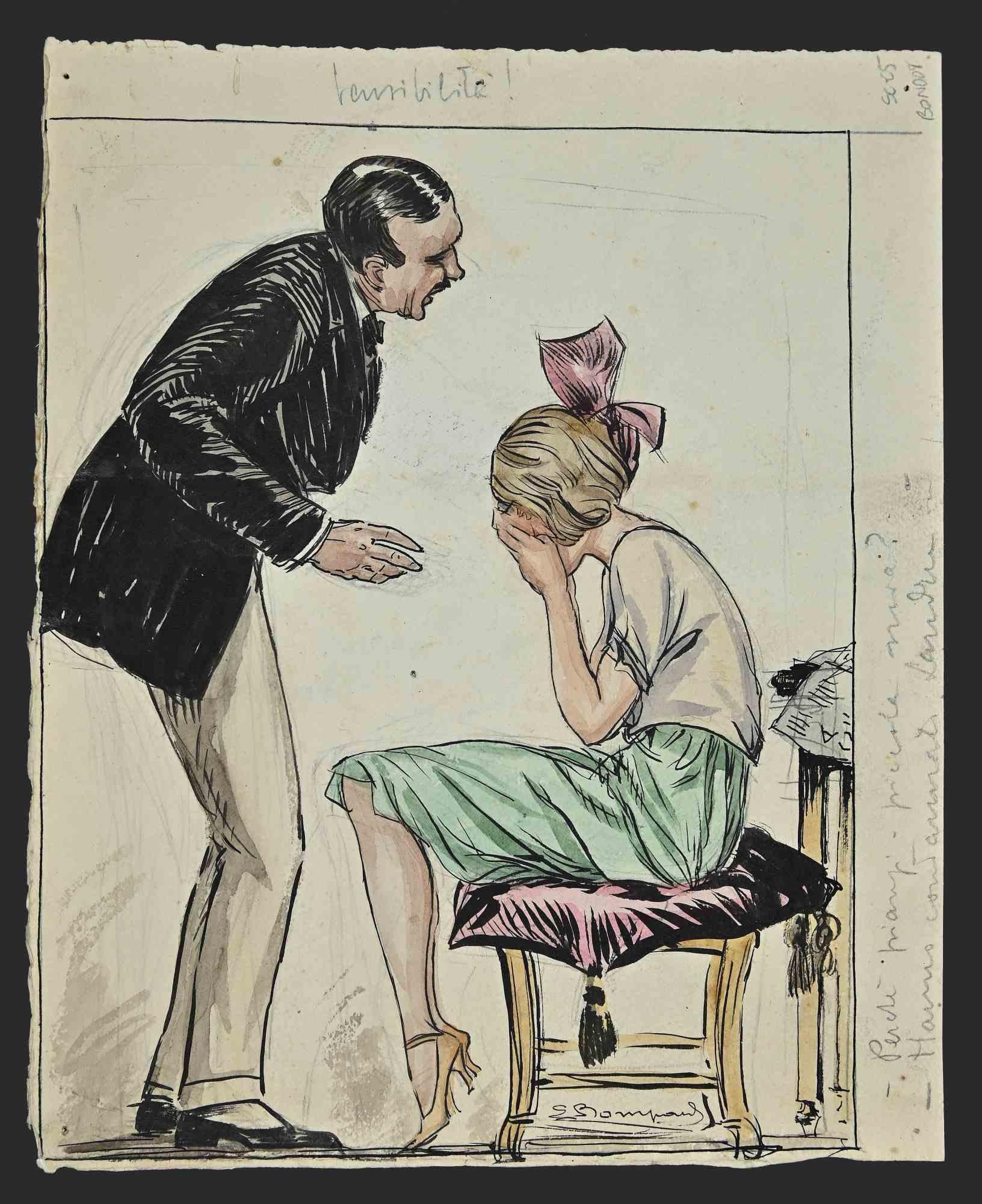 The Discussion – Zeichnung von Luigi Bompard – 1930er Jahre