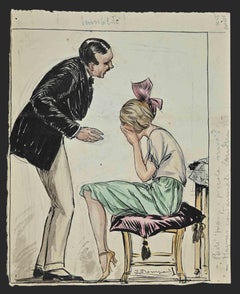 Vintage The Discussion - Drawing by Luigi Bompard - 1930s