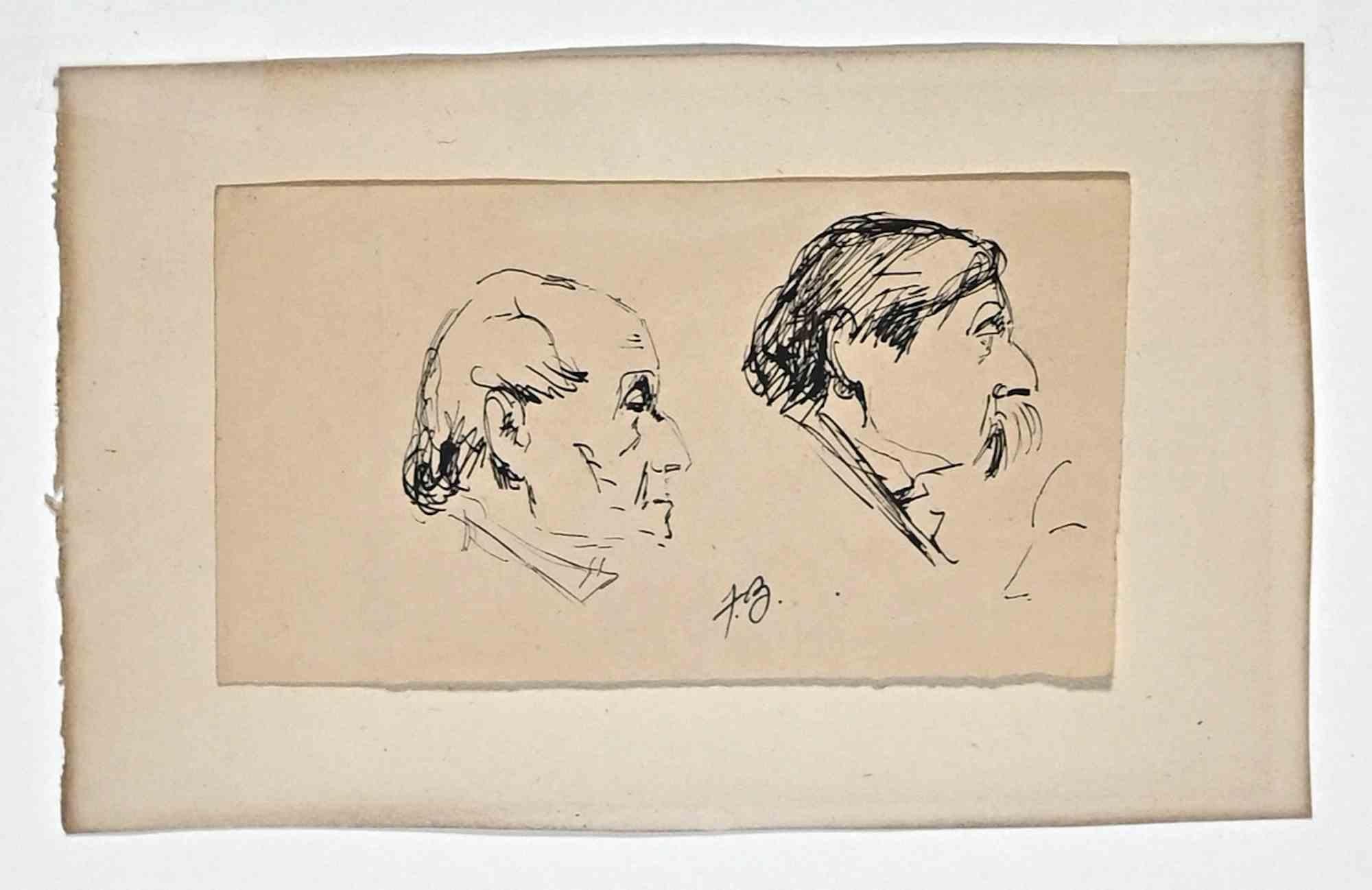 Portraits is a drawing in China ink on paper realized in the late 19th Century by Félix-Joseph Barrias.

Monogrammed on the lower center.

Included a Passepartout: 33 x 50 cm

Good conditions.

The artwork is depicted through soft and short