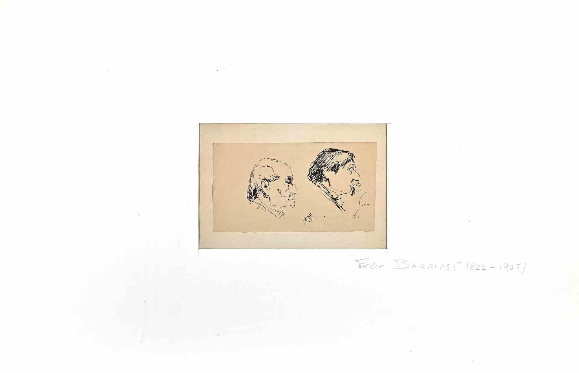 Portraits - Drawing by Félix Barrias - Late-19th Century For Sale 1