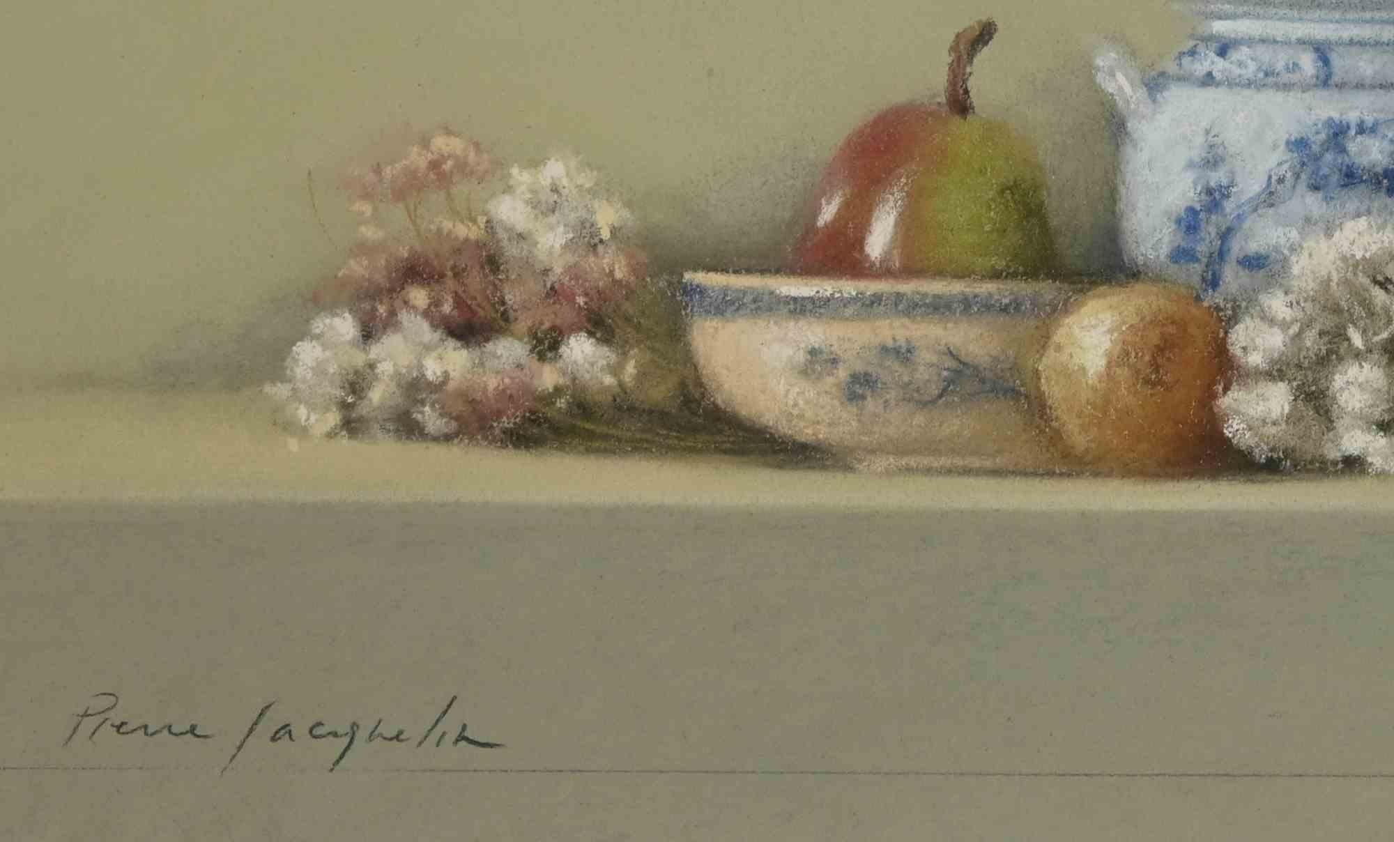 Nature morte avec pots - Aquarelle de Pierre Jacquelin - années 1980 - Art de Pierre Jacqueline