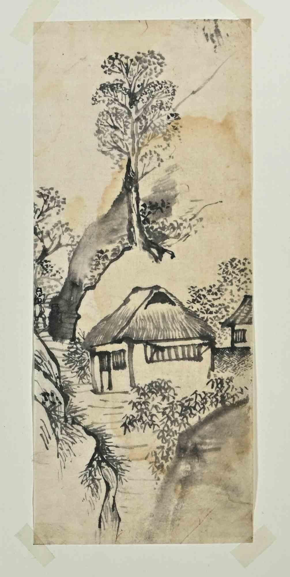 Village – Zeichnung von Nishimura Nantei – frühes 19. Jahrhundert im Angebot 1