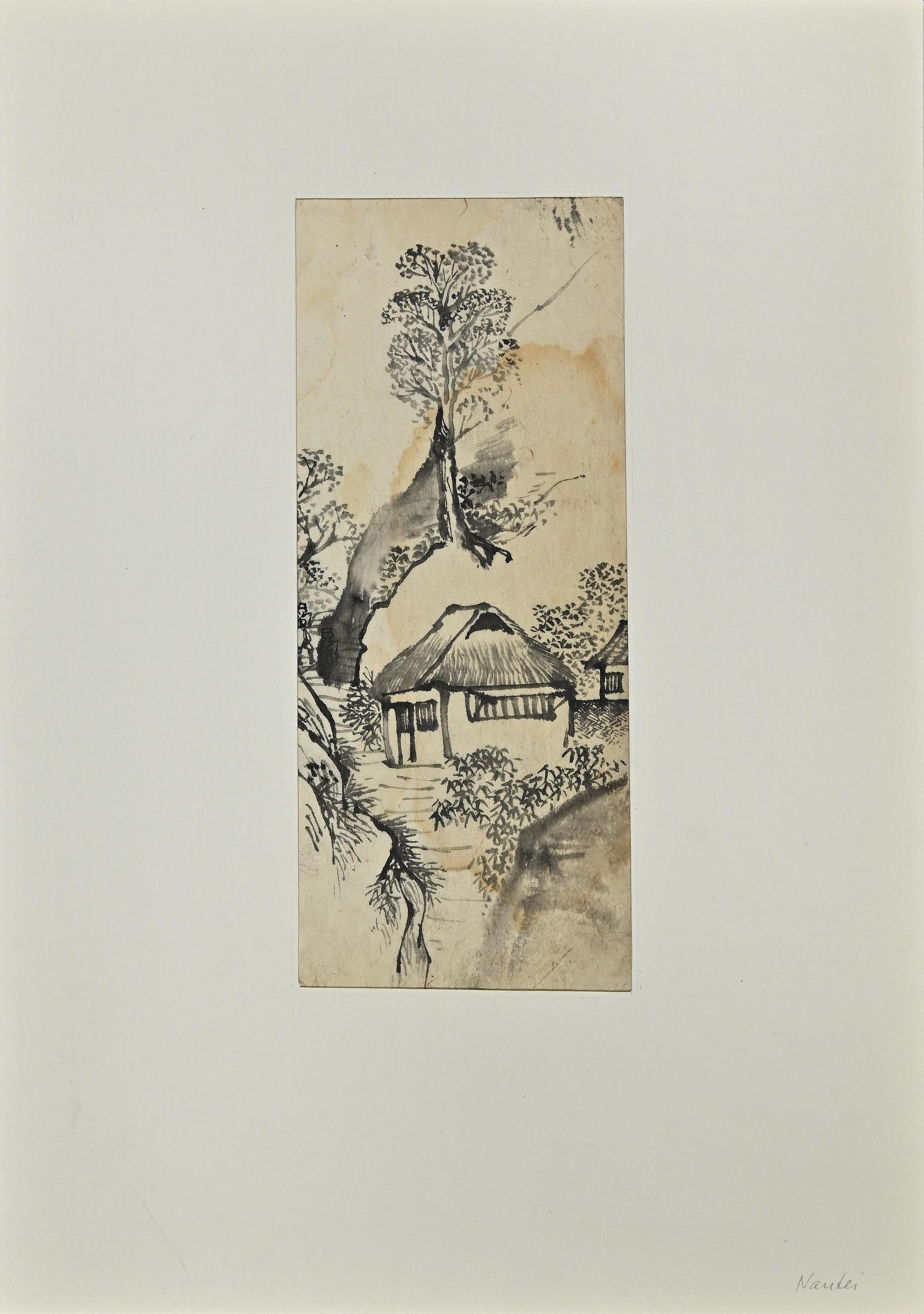 Village is a Black Ink Drawing attributed to Nishimura Nantei in the Early 19th Century.

Good conditions.

The artwork is depicted through soft strokes in a well-balanced composition.