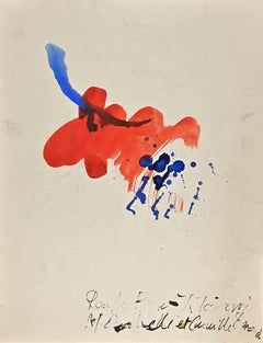 Composition abstraite en rouge - Aquarelle - 1970