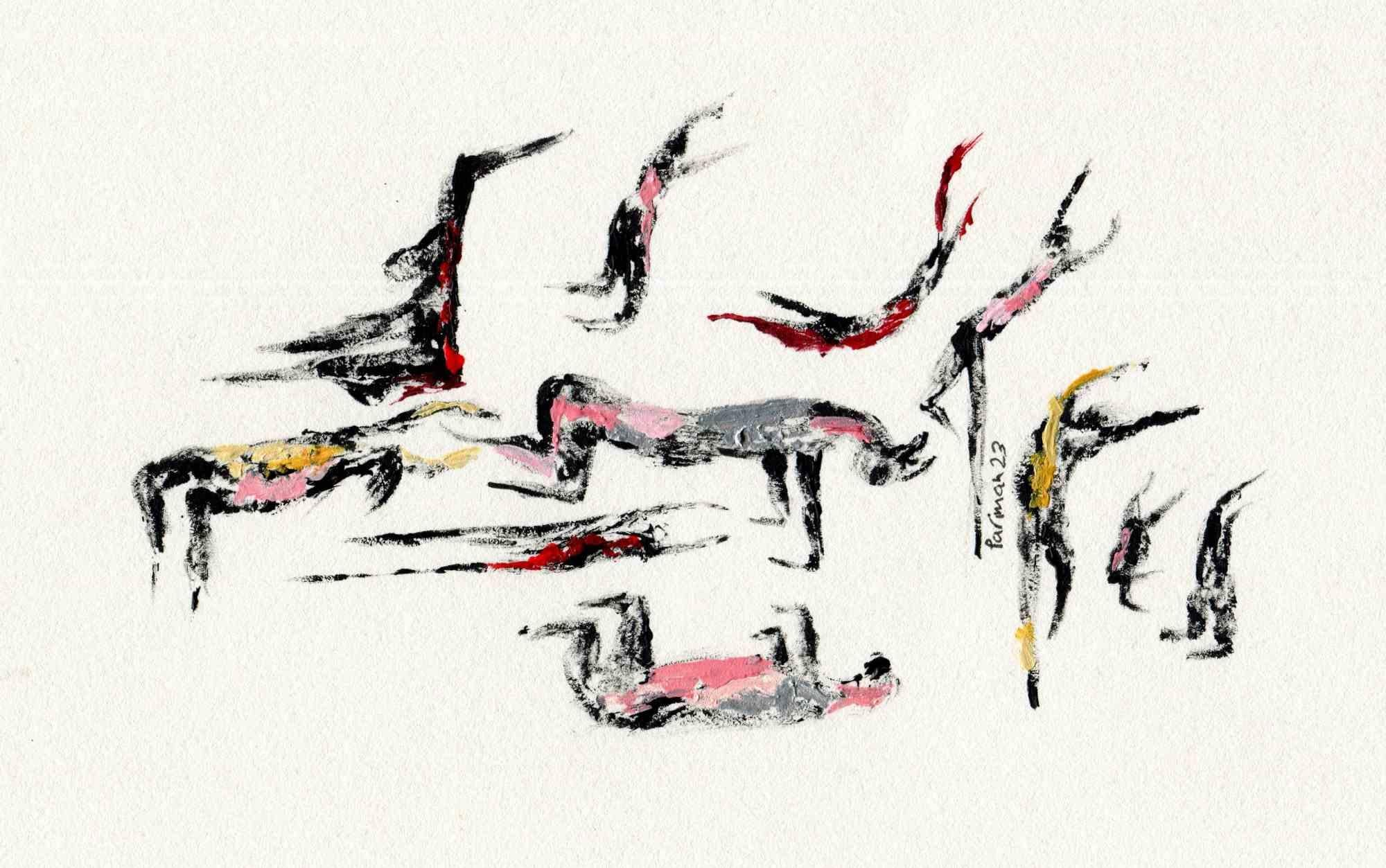 Caballeros Rosas de la Noche de la Revolución - Dibujo de Parimah Avani - 2023 en venta 3
