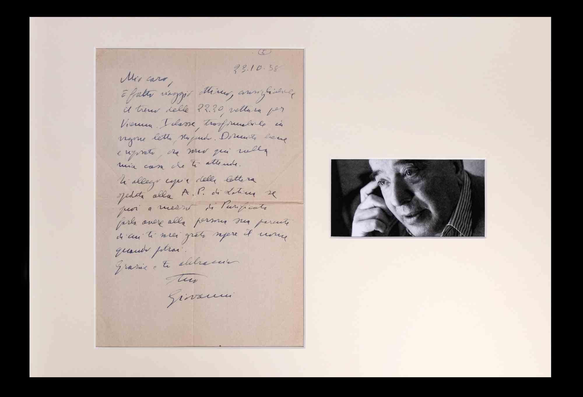 Lettre de Giovanni Comisso (1895-1969).

Contenu de la lettre : L'écrivain s'adresse probablement à un ami (" Mon cher... "), parlant de son voyage à Vienne dans le train de 22h30, en première classe. Il demande ensuite que quelqu'un ait une copie