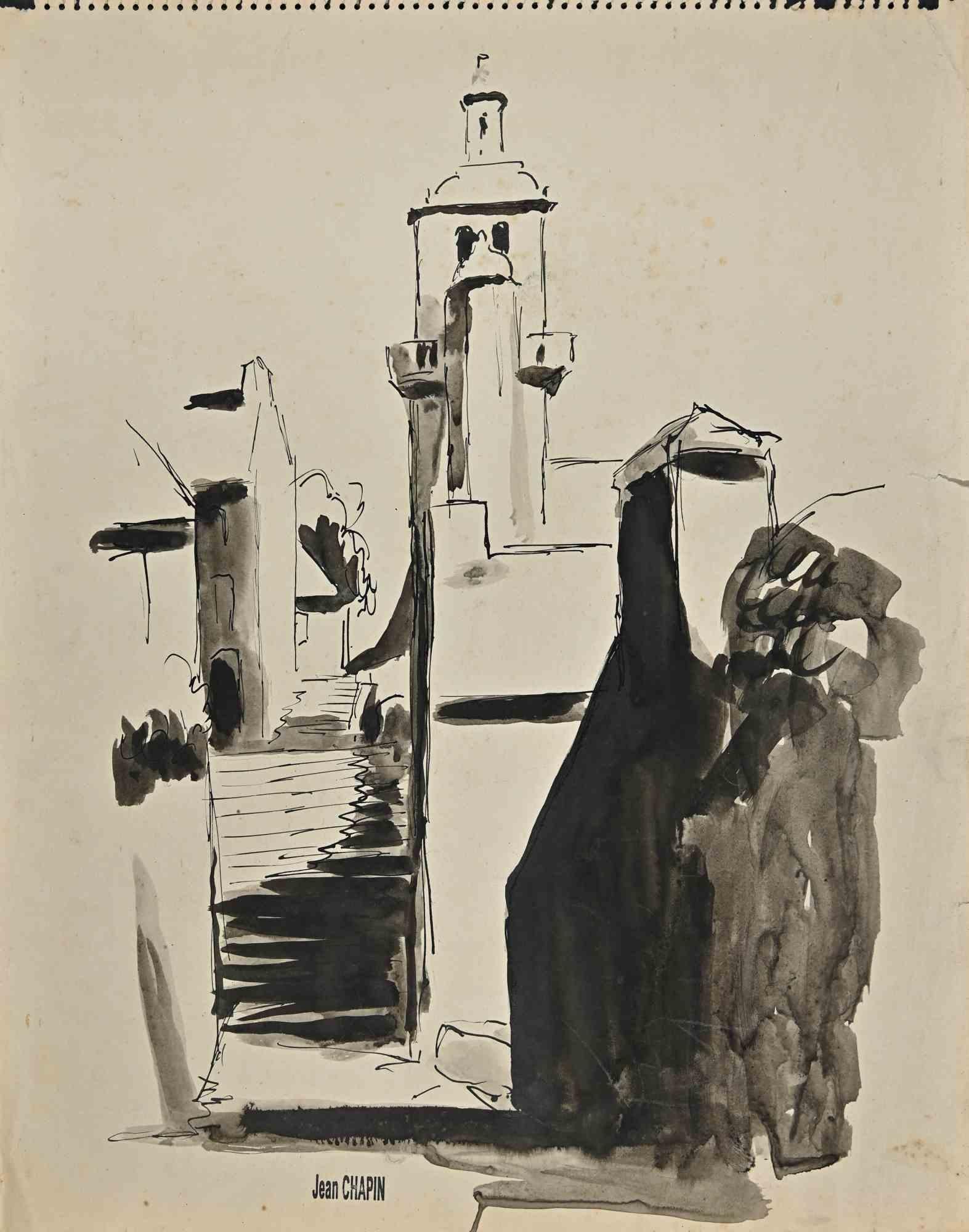 Paysage - Dessin de Jean Chapin - Années 1950