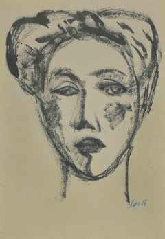 Portrait - Black Marker Drawing - Mid-20th Century