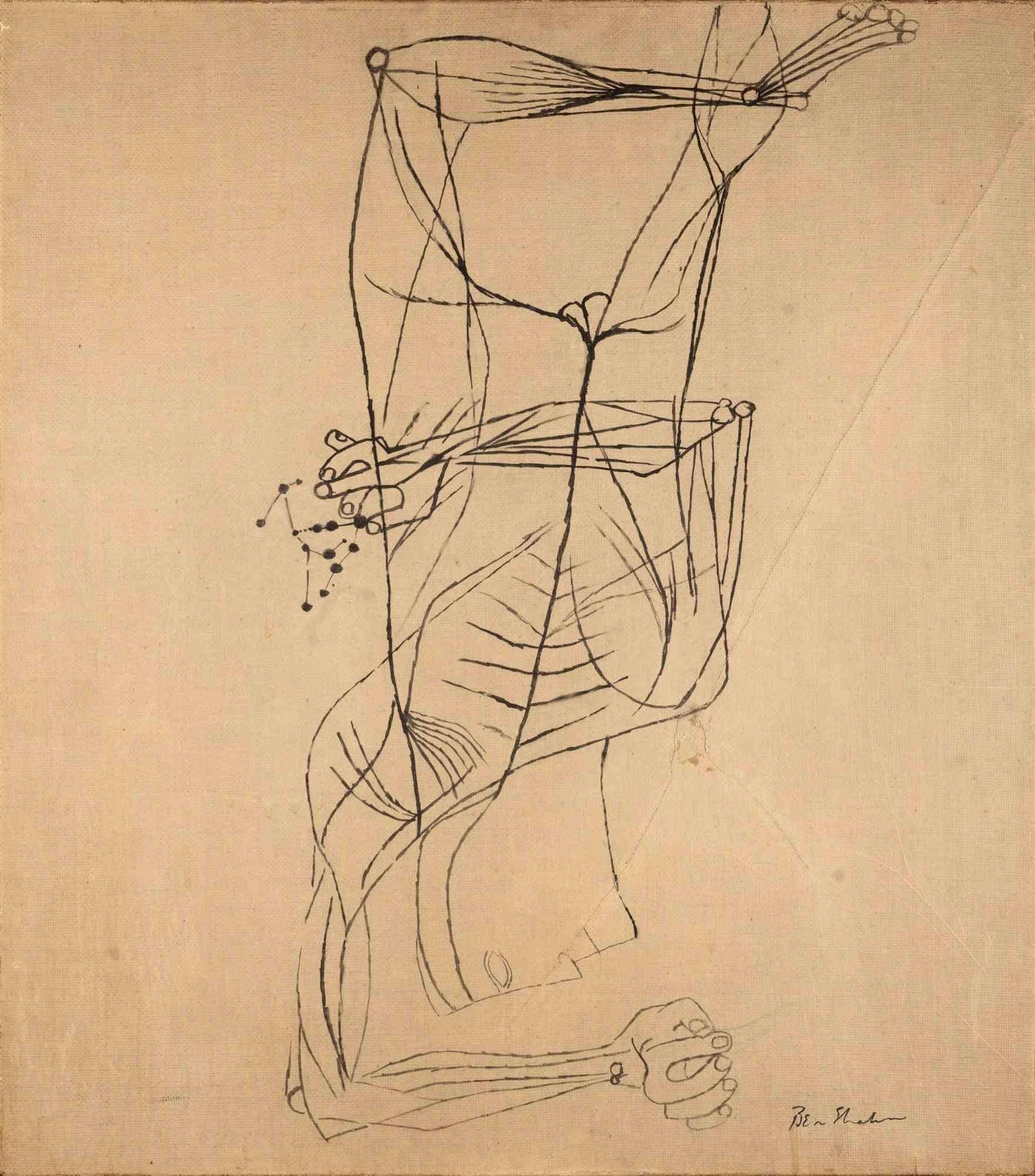 Untitled is an drawing realized by Ben Shahn (Kovno 1898-New York 1969) 

Pen drawing on paper applied on canvas.
Hand-signed lower right: Ben Shahn.
Some light folds and discoloring.
Prov: Rome, Giovanni Carandente collection, private collection.


