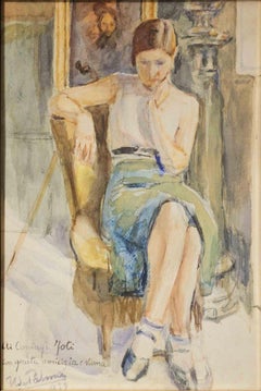 Seated Girl - Watercolor by Ugo De Palma - 1934