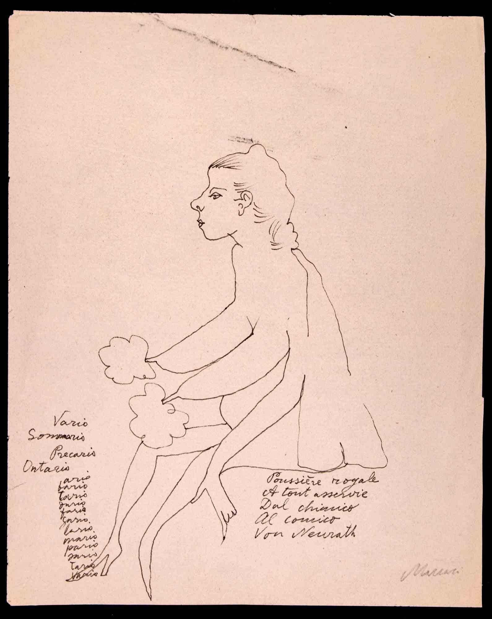 Nude of Woman ist eine Tuschezeichnung von Mino Maccari (1924-1989) aus den 1970er Jahren.

Handsigniert am unteren Rand.

Guter Zustand auf einem cremefarbenen Papier.

Mino Maccari (Siena, 1924-Rom, 16. Juni 1989) war ein italienischer