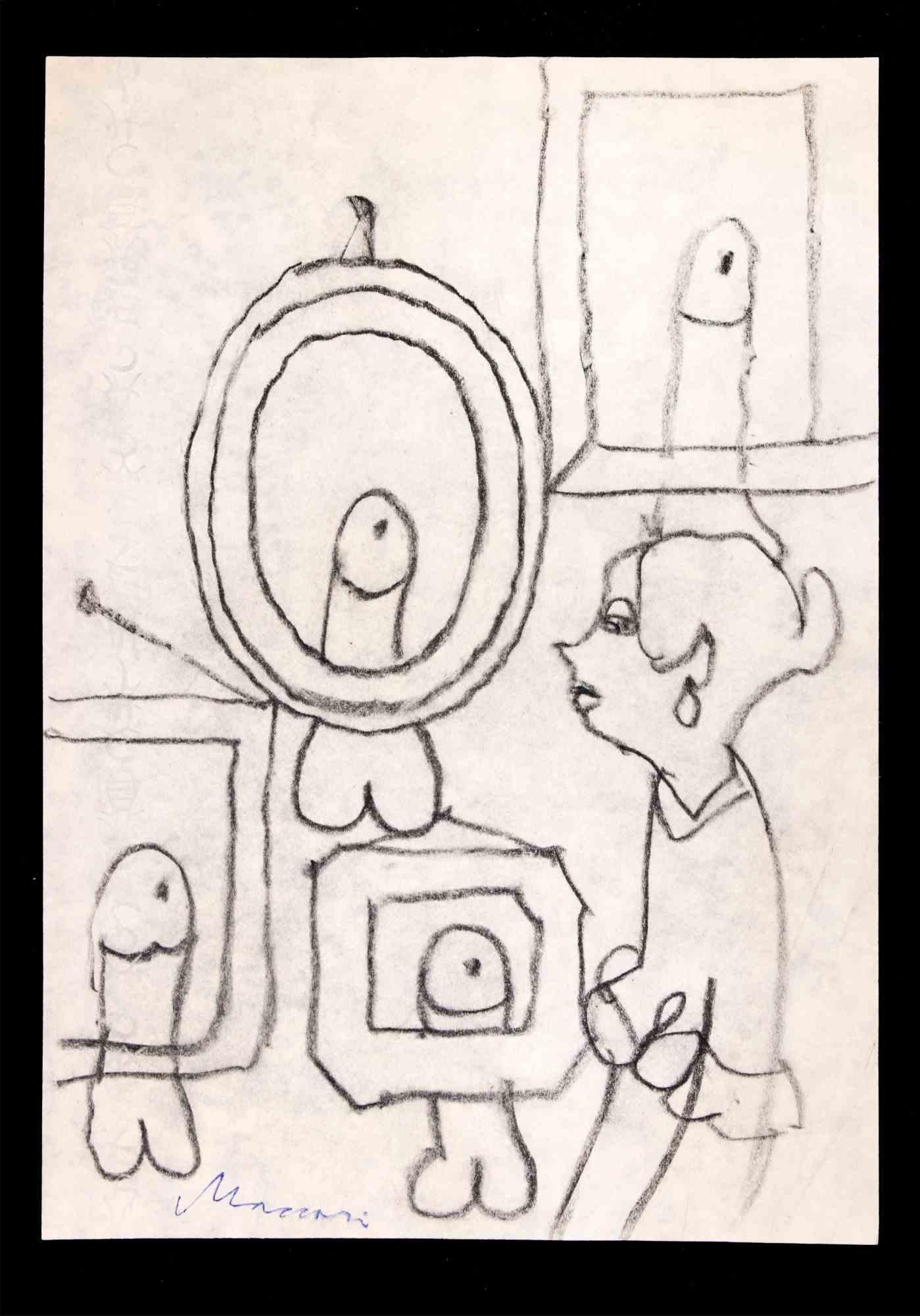 Erotic Scene ist eine Kohlezeichnung von Mino Maccari (1924-1989) aus den 1980er Jahren.

Handsigniert am unteren Rand.

Guter Zustand auf einem cremefarbenen Karton.

Mino Maccari (Siena, 1924-Rom, 16. Juni 1989) war ein italienischer