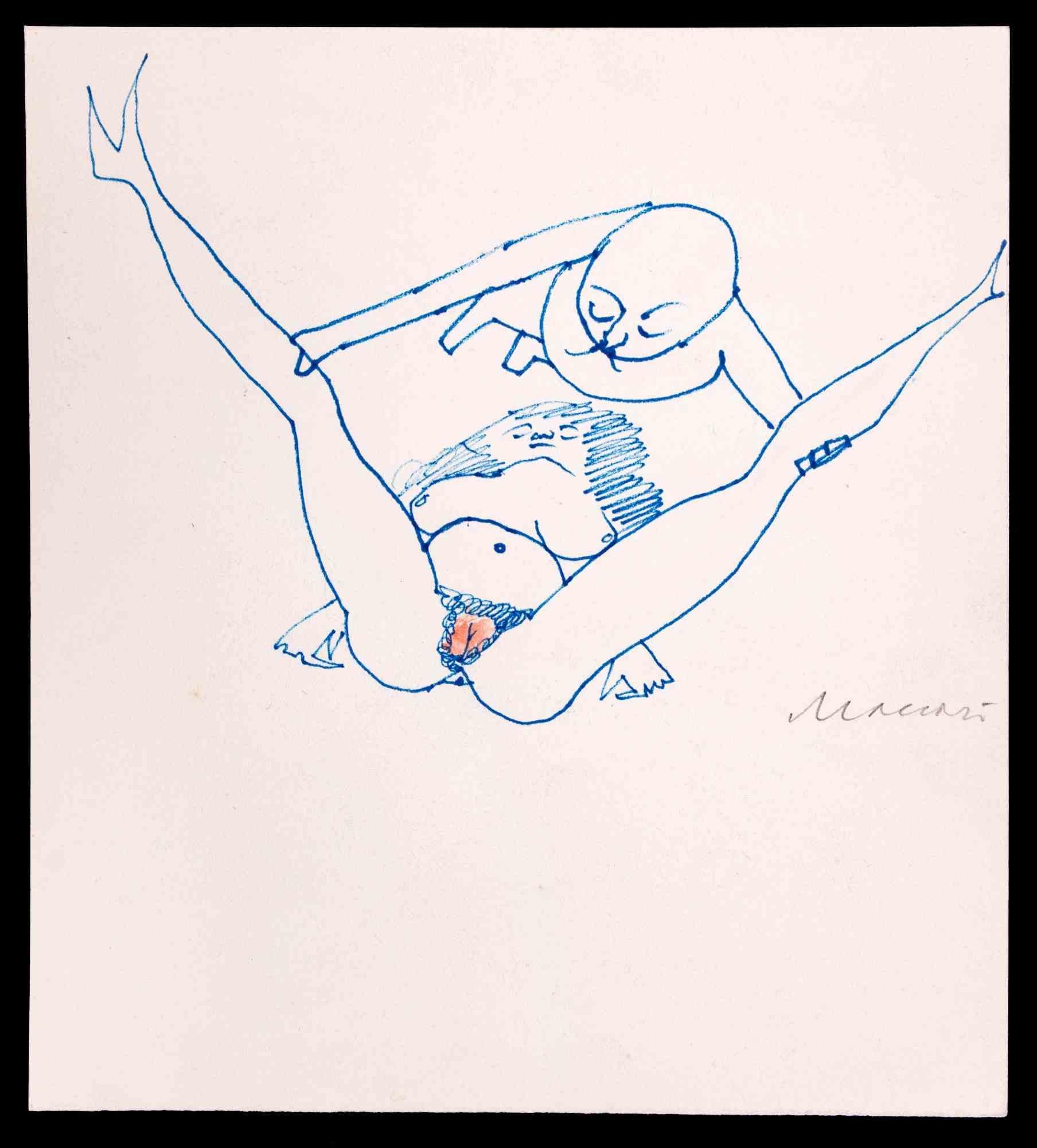 Erotic Scene is a china ink Drawing realized by Mino Maccari in 1970.

Hand-signed on the lower margin.

Good condition on a cardboard.

Mino Maccari (Siena, 1924-Rome, June 16, 1989) was an Italian writer, painter, engraver and journalist, winner