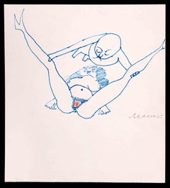 Erotic Scene - Pen Drawing by Mino Maccari - 1965