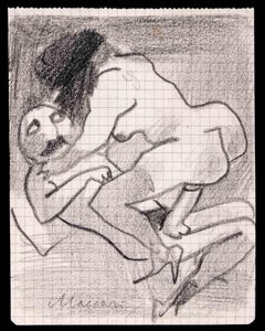 Erotic Scene - Pecil Drawing by Mino Maccari - 1960