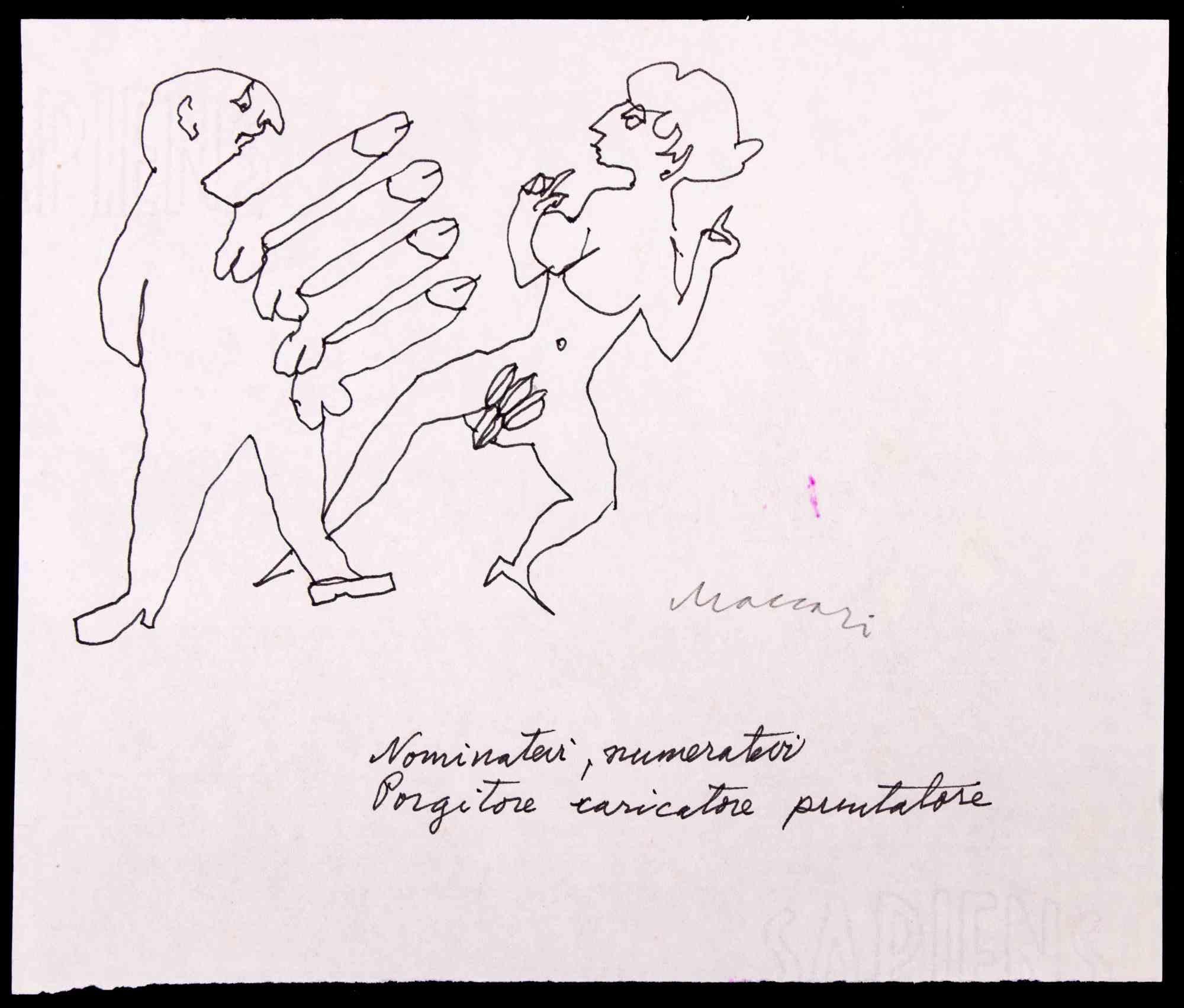 Possibility ist eine Porzellan-Tuschezeichnung von Mino Maccari aus dem Jahr 1970.

Handsigniert am unteren Rand.

Guter Zustand auf weißem Papier.

Mino Maccari (Siena, 1924-Rom, 16. Juni 1989) war ein italienischer Schriftsteller, Maler, Graveur