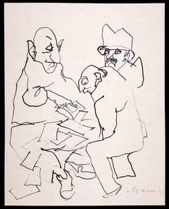 Figures - Ink Drawing by Mino Maccari - 1970