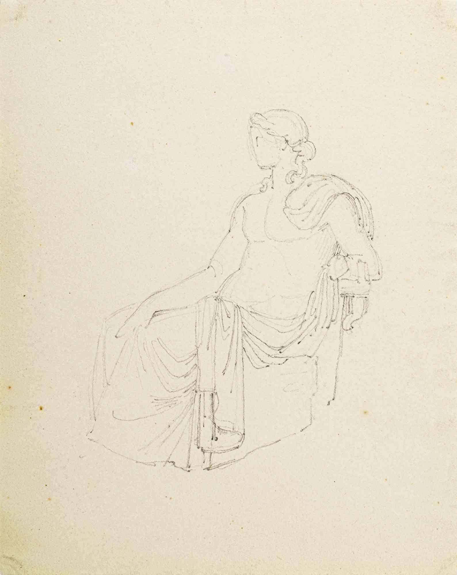 Augustin-Alexandre Dumont Figurative Art - Roman Lady - Drawing by  Alexandre Dumont - 19th Century