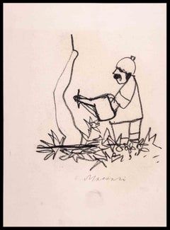 Vintage Gardener - Drawing by Mino Maccari - 1970