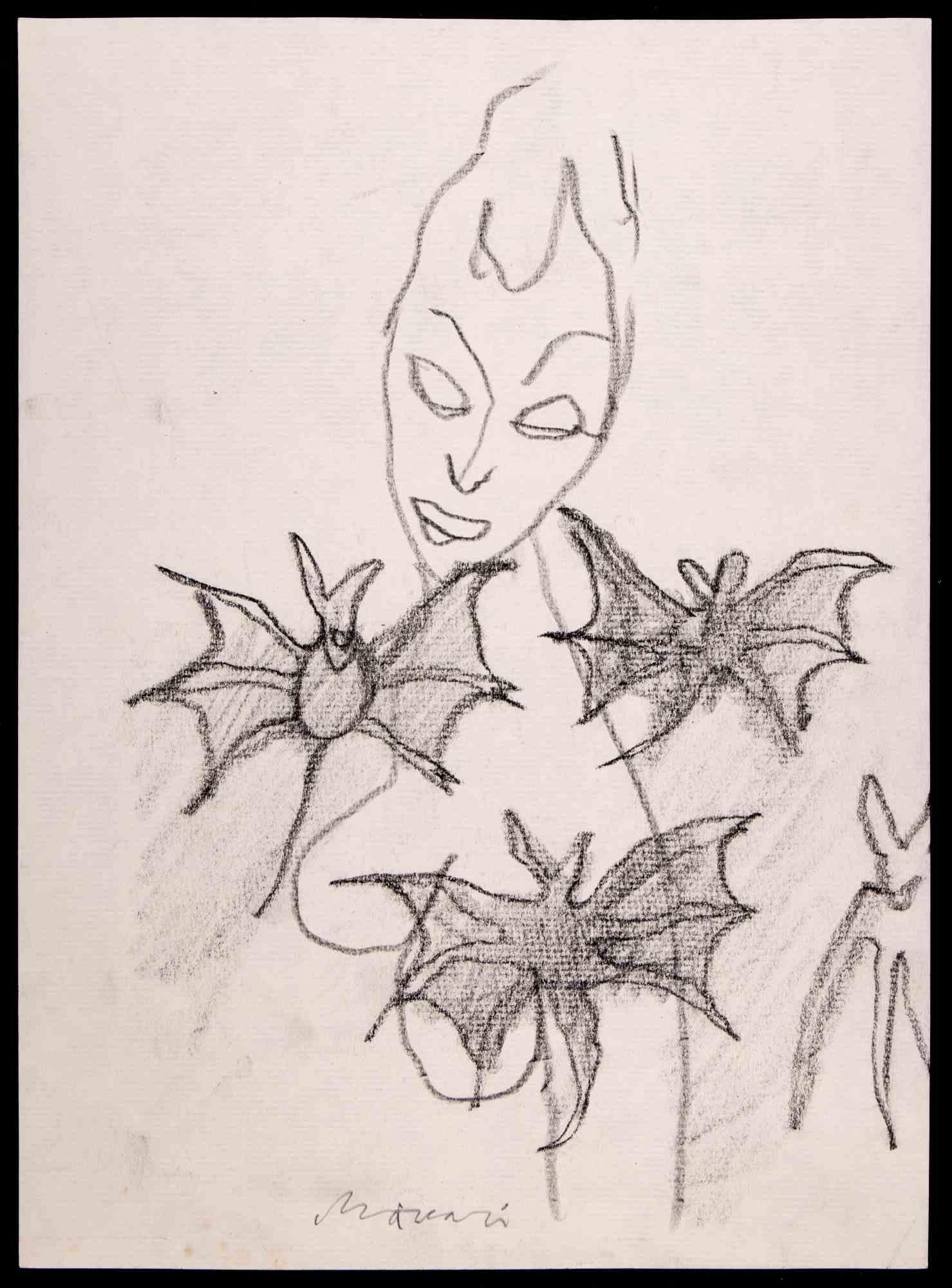 Bats is a charcoal Drawing realized by Mino Maccari (1924-1989) in 1970s.

Hand-signed and titled on the lower margin.

Good condition on a cream colored paper.

Mino Maccari (Siena, 1924-Rome, June 16, 1989) was an Italian writer, painter, engraver