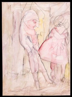 The Couple - Drawing de Mino Maccari - 1970