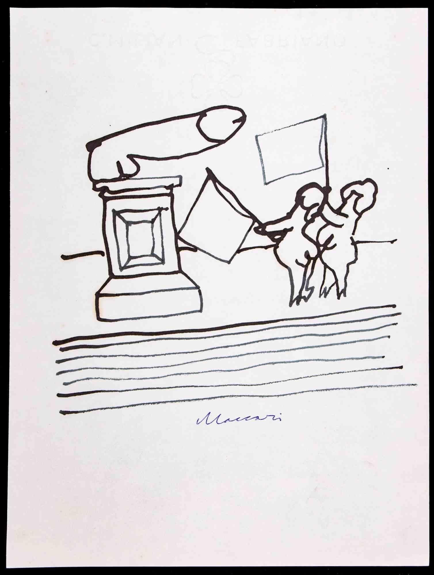 Monument is a china ink drawing realized by Mino Maccari (1924-1989) in 1970s.

Hand-signed on the lower margin.

Good condition on a white paper.

Mino Maccari (Siena, 1924-Rome, June 16, 1989) was an Italian writer, painter, engraver and