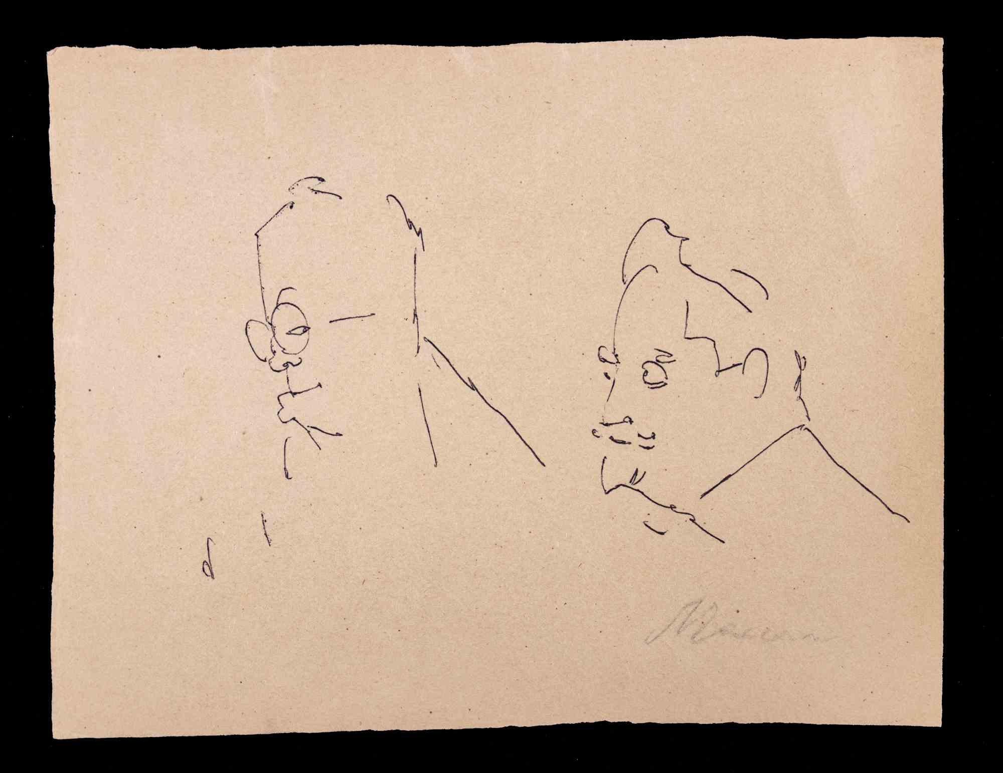 Portraits is a Pen Drawing realized by Mino Maccari  (1924-1989) in 1960s.

Hand-signed on the lower margin.

Good condition on a yellowed paper.

Mino Maccari (Siena, 1924-Rome, June 16, 1989) was an Italian writer, painter, engraver and