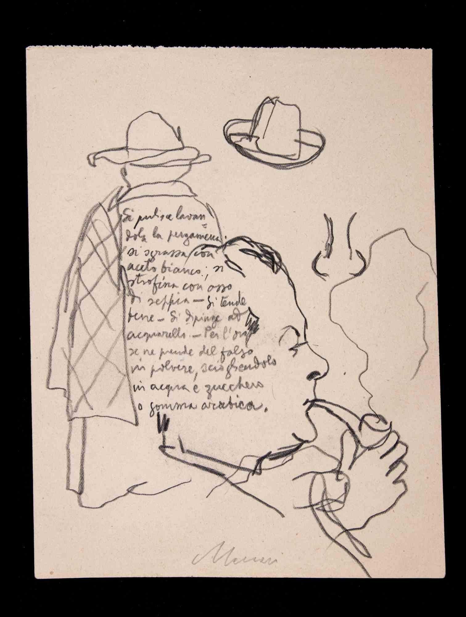 Sketch ist eine Feder- und Bleistiftzeichnung von Mino Maccari  (1924-1989) im Jahr 1945.

Handsigniert am unteren Rand.

Guter Zustand auf leicht vergilbtem Papier.

Mino Maccari (Siena, 1924-Rom, 16. Juni 1989) war ein italienischer