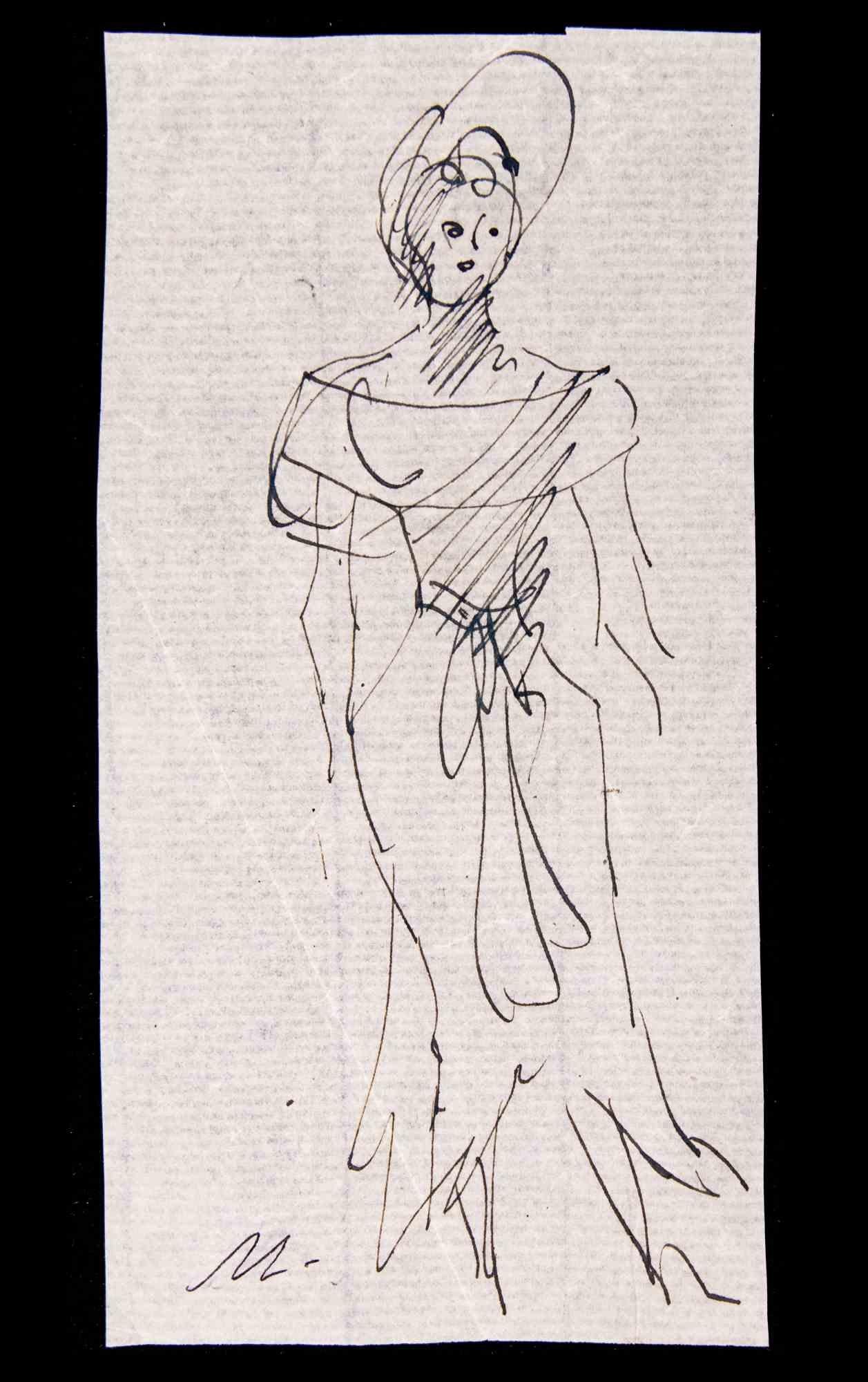 Figure of Woman is a Pen Drawing realized by Mino Maccari  (1924-1989) in 1935s.

Hand-signed on the lower margin.

Good condition on a little yellowed paper.

Mino Maccari (Siena, 1924-Rome, June 16, 1989) was an Italian writer, painter, engraver