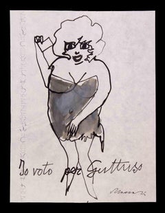 Vintage I Vote For Guttuso - Drawing by Mino Maccari - 1975