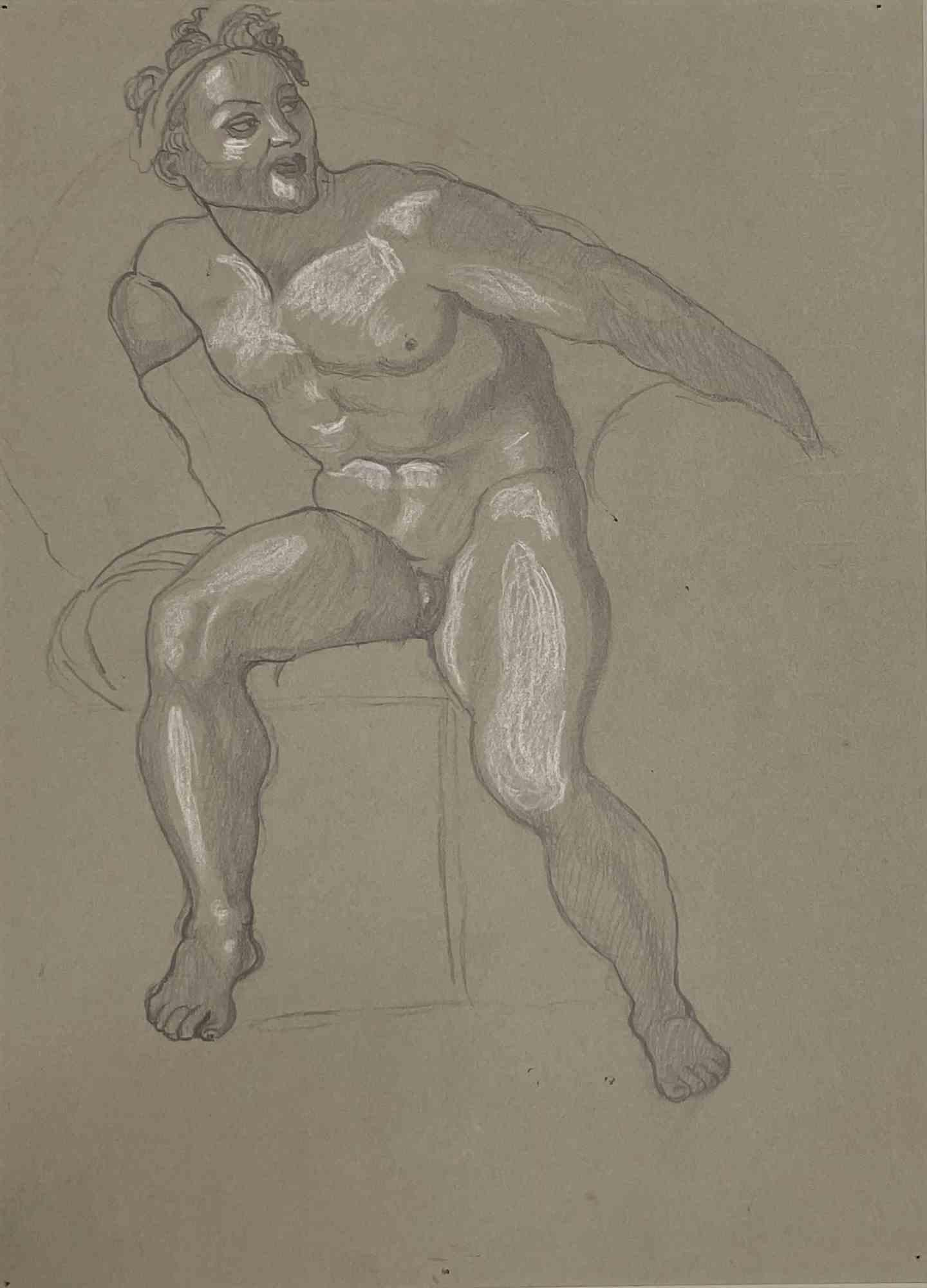 Nude after Michelangelo - Mixed Media by Luigi Russolo - 1933/34 For Sale 1