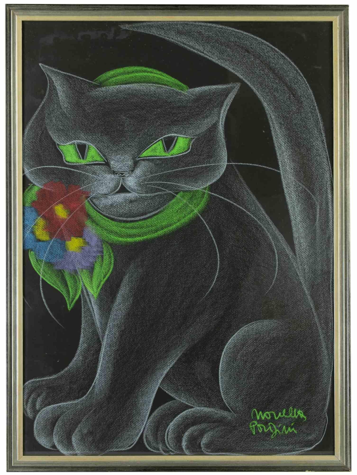 Œuvre de chat - dessin de Novella Parigini - 1970