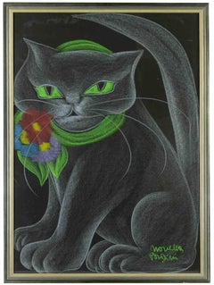 Vintage Cat - Drawing by Novella Parigini - 1970s