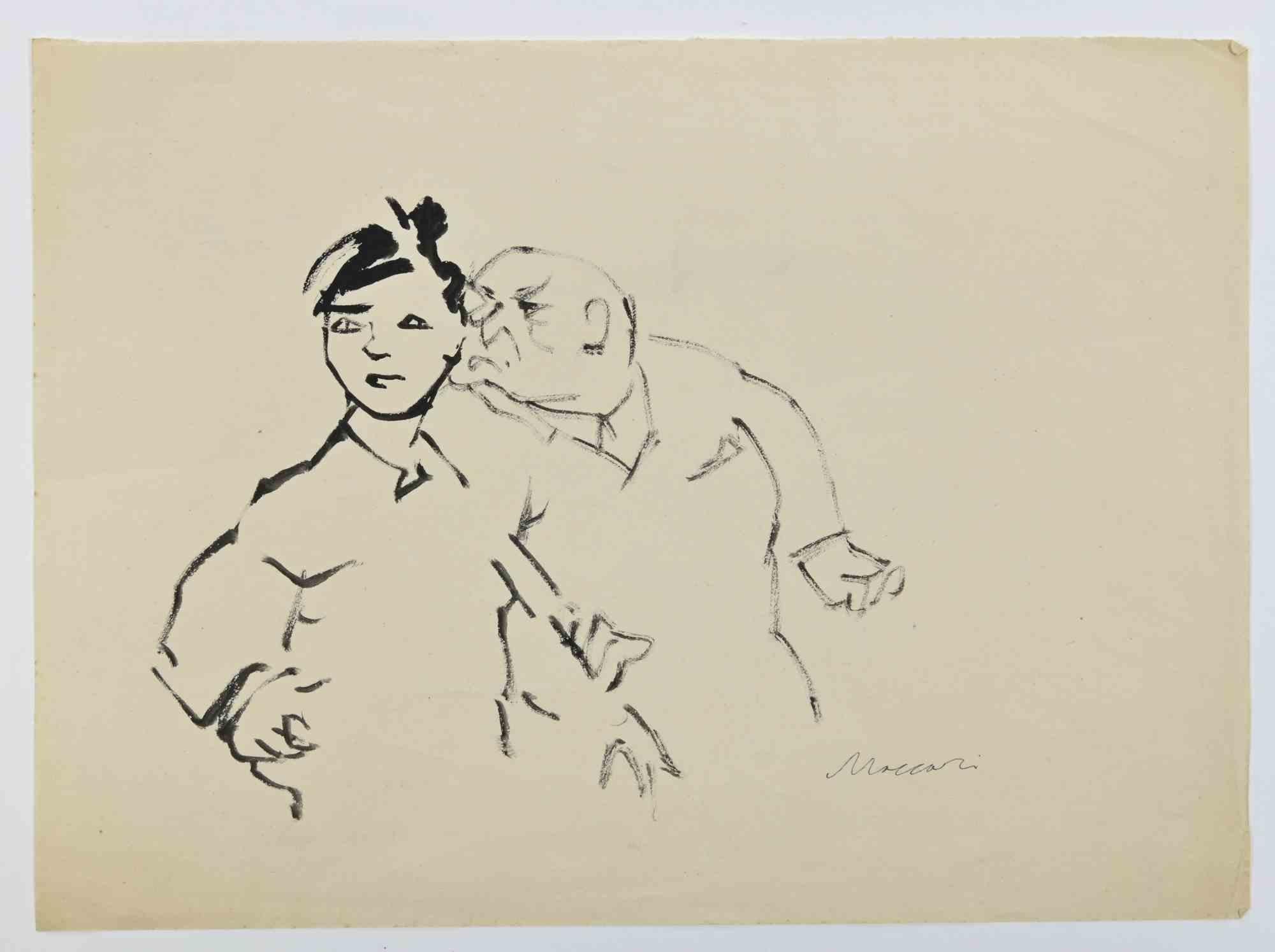 The Couple is a China ink Drawing realized by Mino Maccari  (1924-1989) in 1950 ca.

Hand-signed on the lower margin.

Good condition.

Mino Maccari (Siena, 1924-Rome, June 16, 1989) was an Italian writer, painter, engraver and journalist, winner of