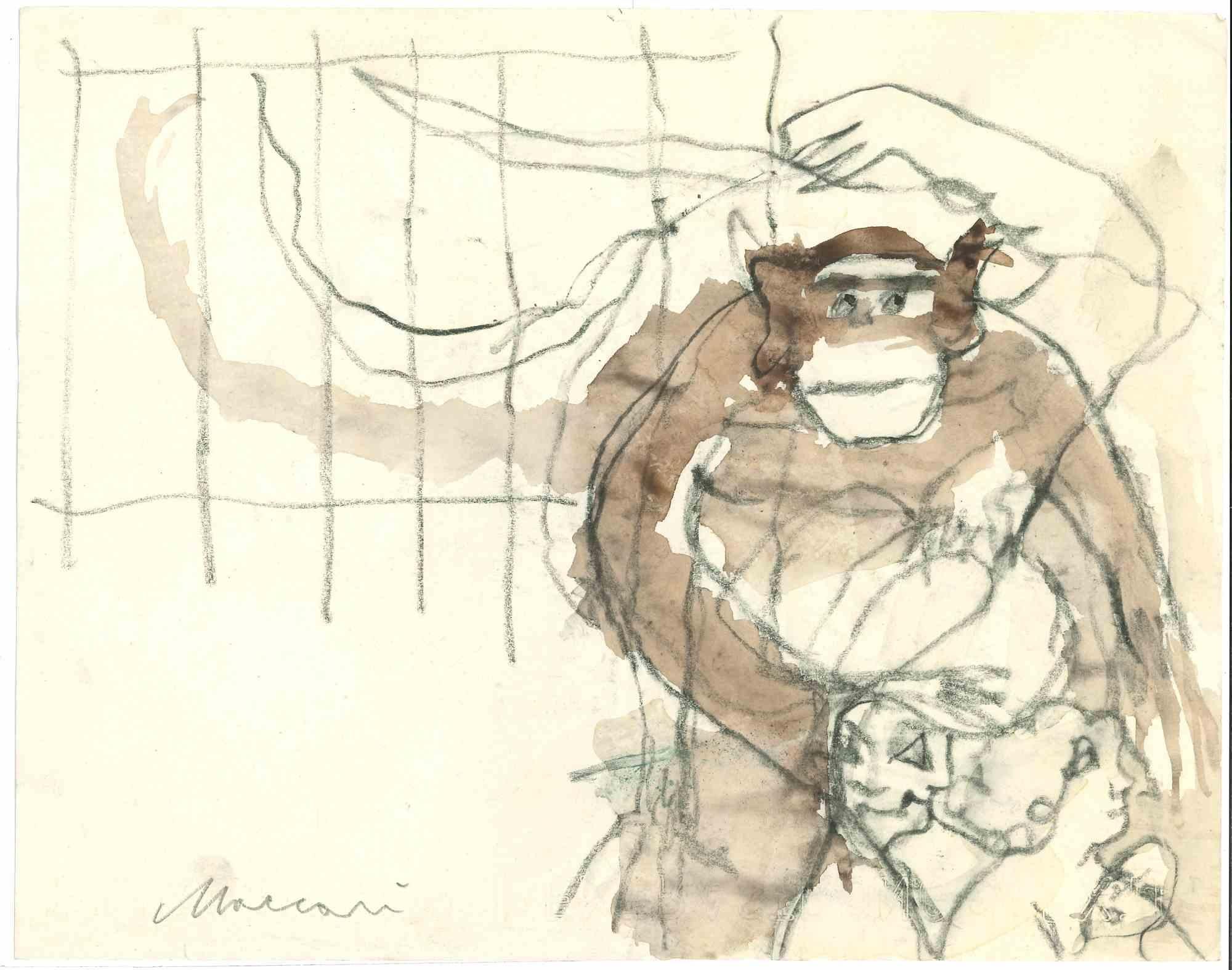 Gorilla is a Pencil and watercolor Drawing realized by Mino Maccari  (1924-1989) in the 1970s.

Hand-signed on the lower margin.

Good conditions with some folding.

Mino Maccari (Siena, 1924-Rome, June 16, 1989) was an Italian writer, painter,