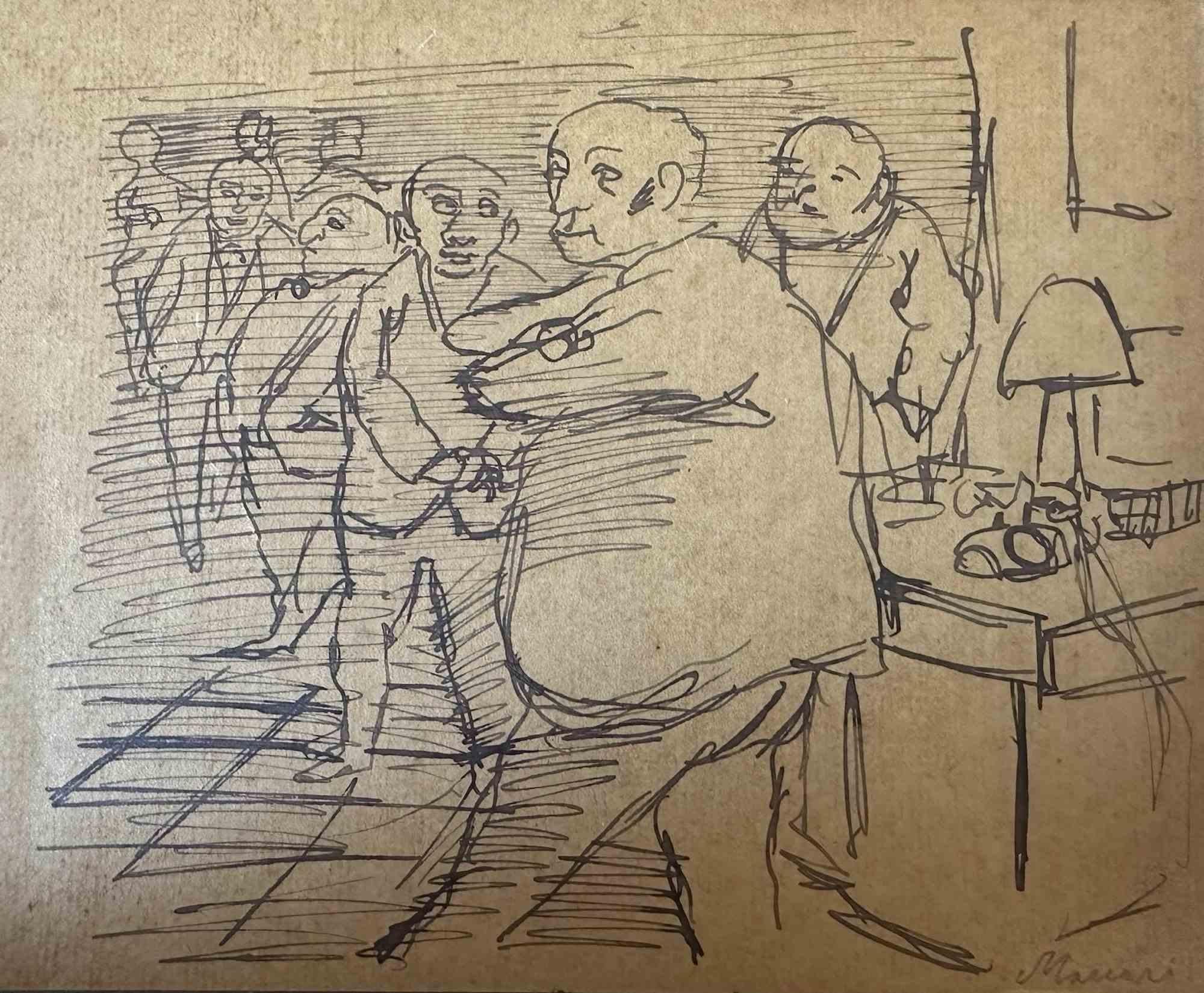 The Crowd - Drawing by Mino Maccari - 1960s